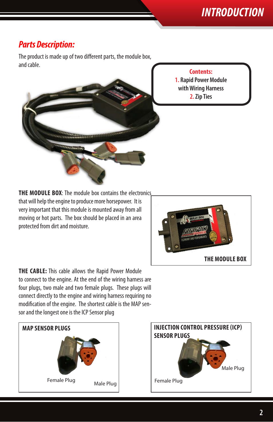 Introduction, Parts description | Bully Dog 40630 CAT 3126, C7 and C9 engines User Manual | Page 3 / 16