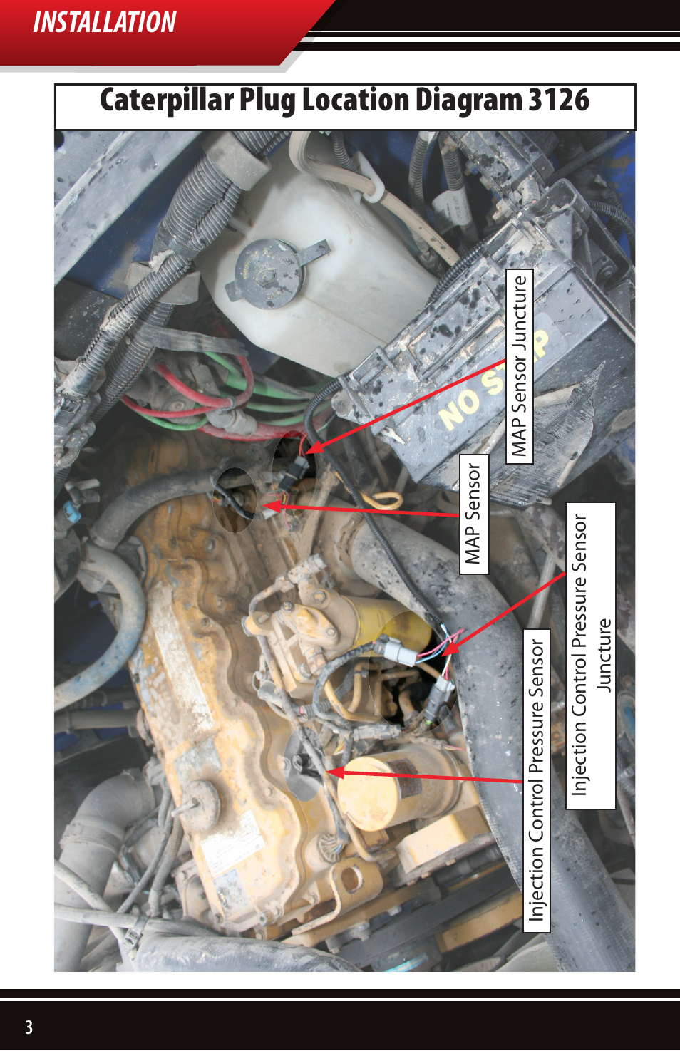 Caterpillar plug location diagram 3126, Installation | Bully Dog 40630 CAT 3126, C7 and C9 engines User Manual | Page 4 / 16