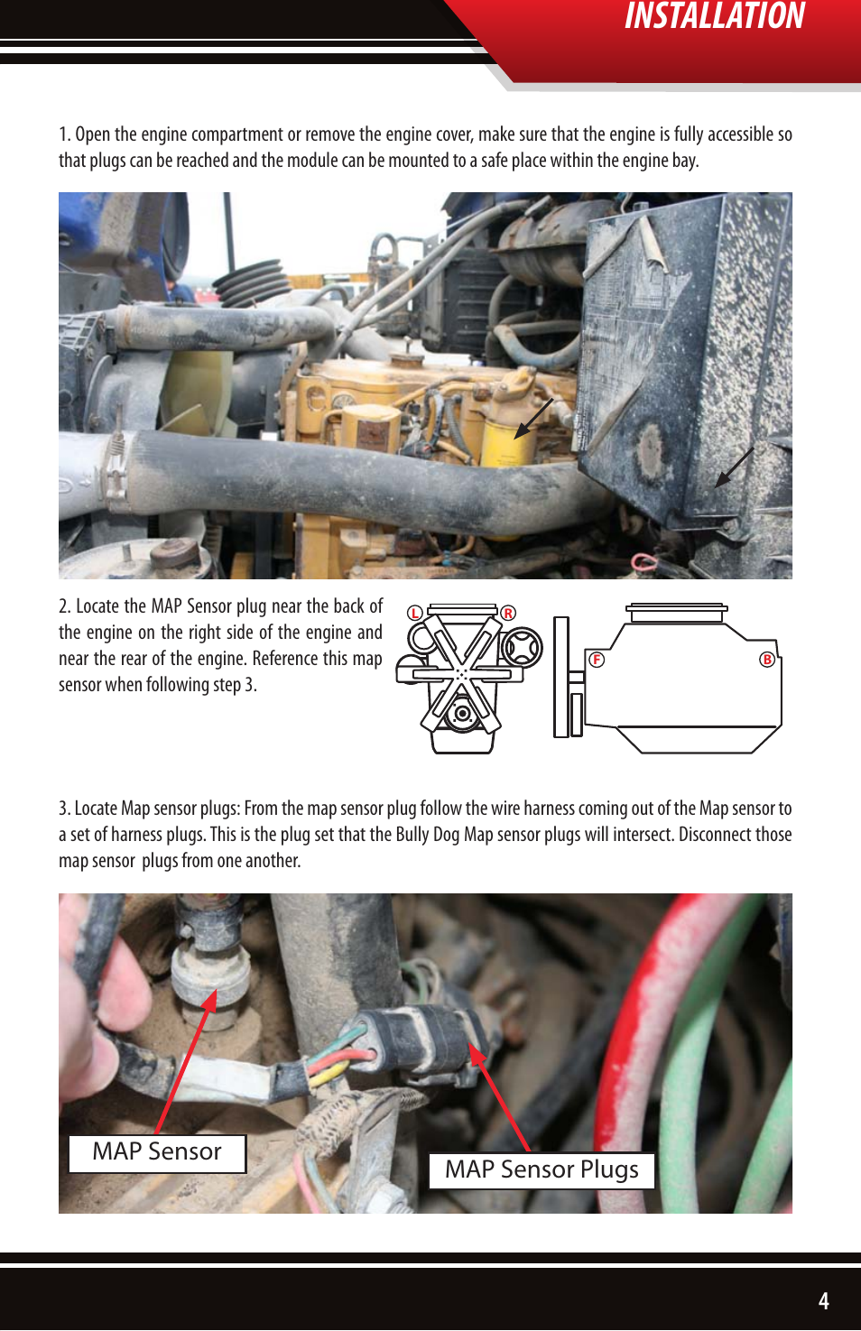 Installation, Map sensor, Map sensor plugs | Bully Dog 40630 CAT 3126, C7 and C9 engines User Manual | Page 5 / 16