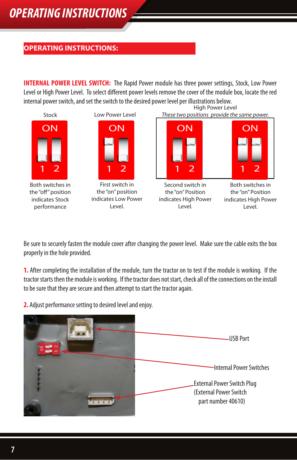 Operating instructions, On 1 2 | Bully Dog 40621 Case IH 8.3L & 9.0L Common Rail Module User Manual | Page 8 / 12
