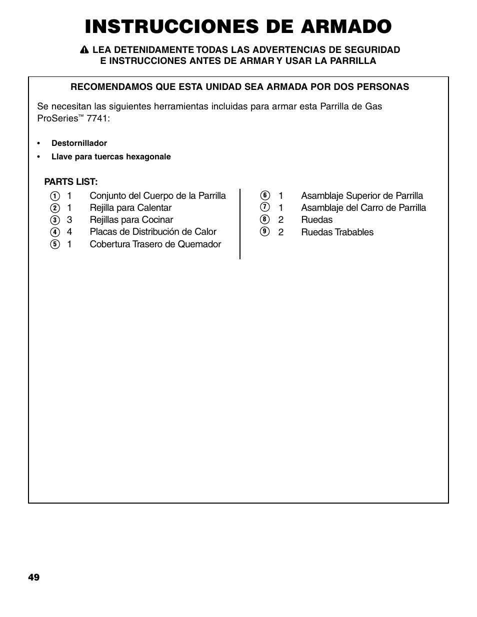 Instrucciones de armado | Brinkmann 7741 User Manual | Page 50 / 56
