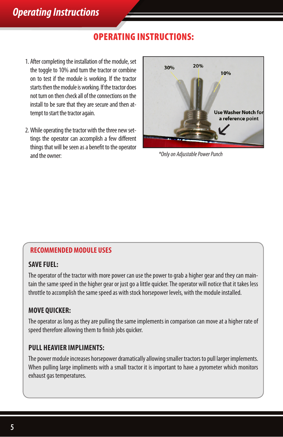 Operating instructions | Bully Dog 40602 Adjustable Power Punch User Manual | Page 6 / 8