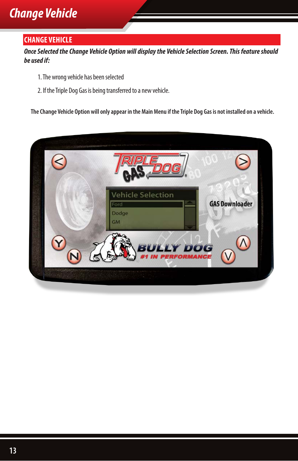 Change vehicle | Bully Dog 40510 Triple Dog Gas Downloader User Manual | Page 14 / 32