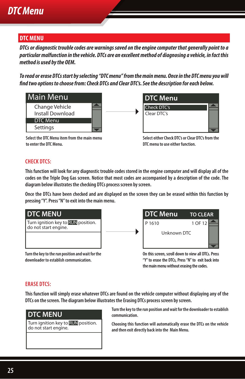 Dtc menu, 50% main menu | Bully Dog 40510 Triple Dog Gas Downloader User Manual | Page 26 / 32
