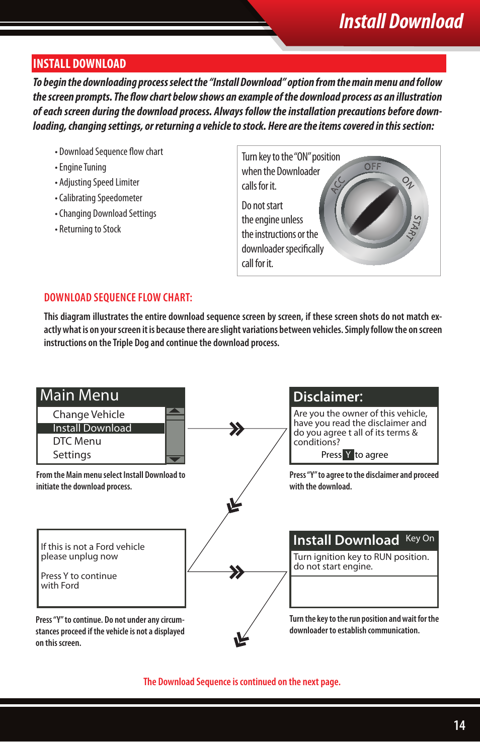 Install download, 50% main menu, Disclaimer | Bully Dog 40502 TRIPLE DOG DOWNLOADER User Manual | Page 15 / 24