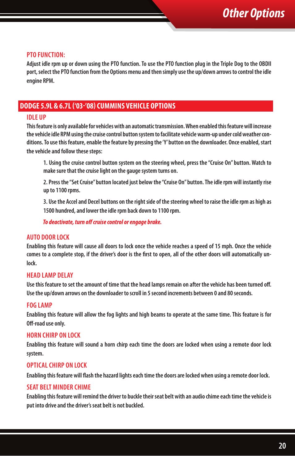 Other options | Bully Dog 40502 TRIPLE DOG DOWNLOADER User Manual | Page 21 / 24