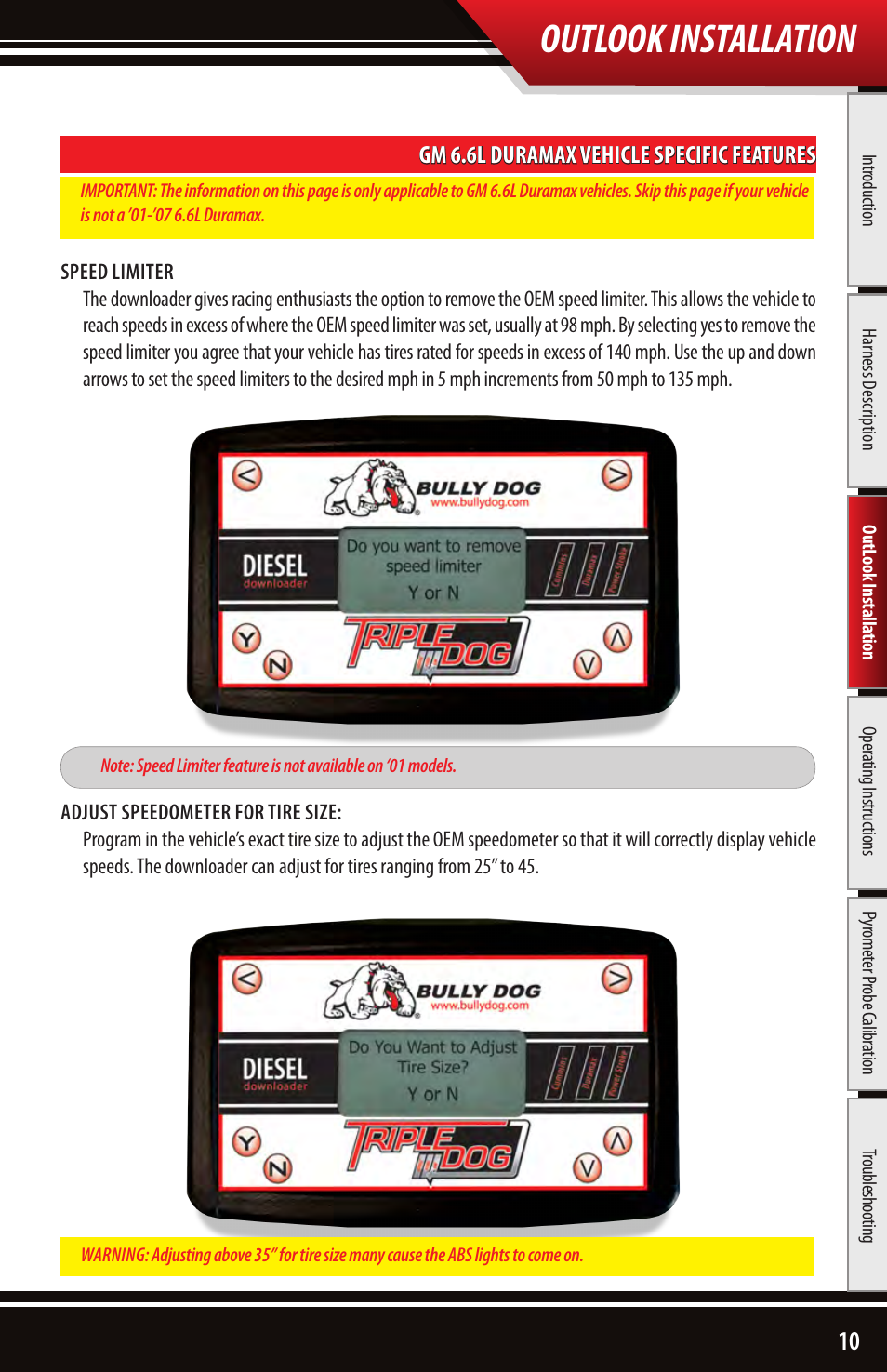 Outlook installation, Gm 6.6l duramax vehicle specific features | Bully Dog 43500 TRIPLE DOG DOWNLOADER User Manual | Page 11 / 20
