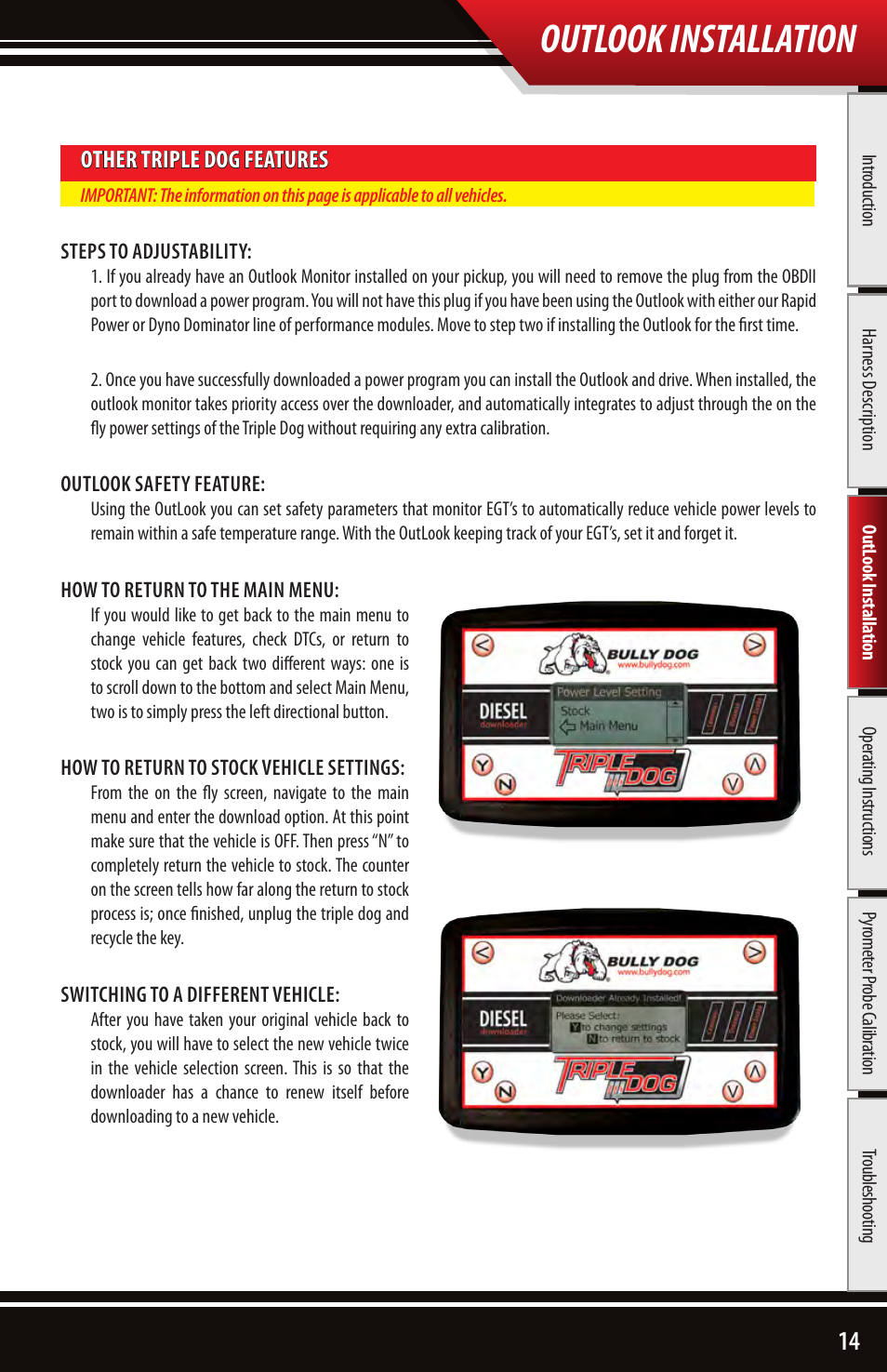Outlook installation, Other triple dog features | Bully Dog 43500 TRIPLE DOG DOWNLOADER User Manual | Page 15 / 20