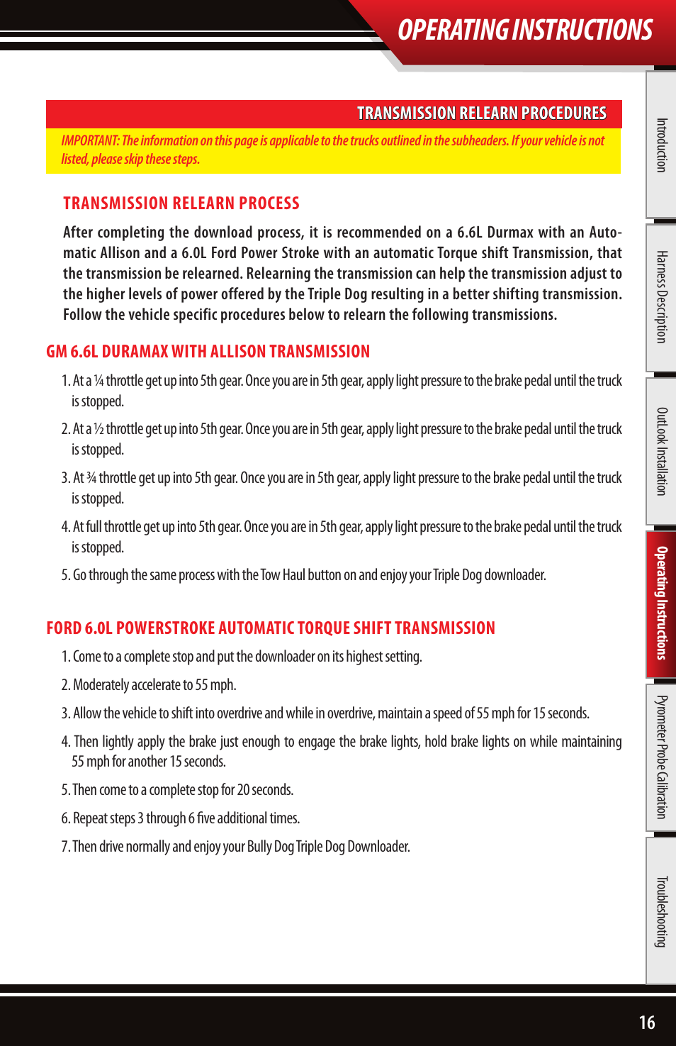 Operating instructions | Bully Dog 43500 TRIPLE DOG DOWNLOADER User Manual | Page 17 / 20