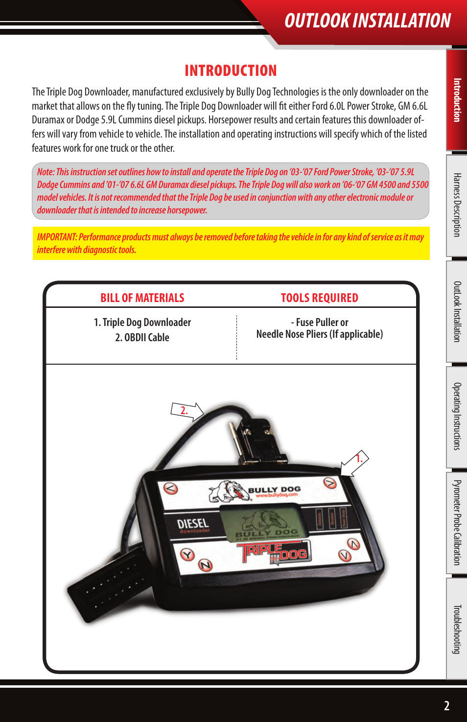 Outlook installation, Introduction | Bully Dog 43500 TRIPLE DOG DOWNLOADER User Manual | Page 3 / 20