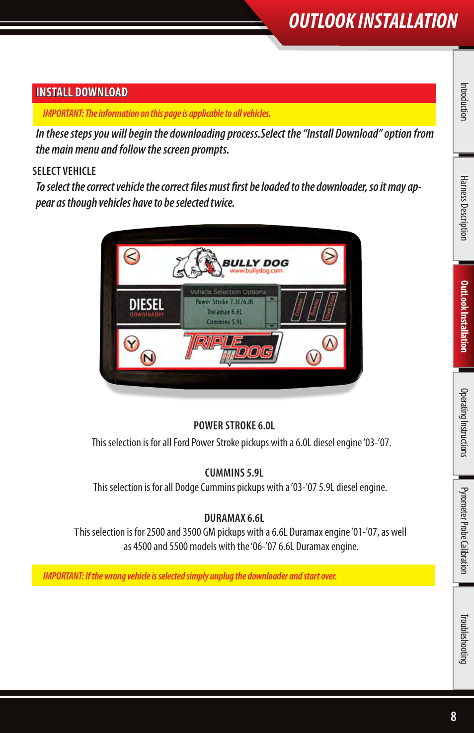 Outlook installation, Install download | Bully Dog 43500 TRIPLE DOG DOWNLOADER User Manual | Page 9 / 20
