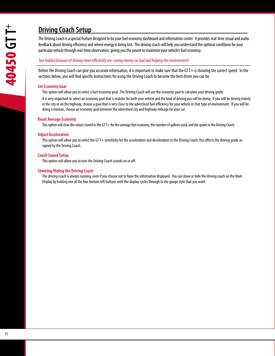 Driving coach setup | Bully Dog 40450 GTT+ User Manual | Page 16 / 47