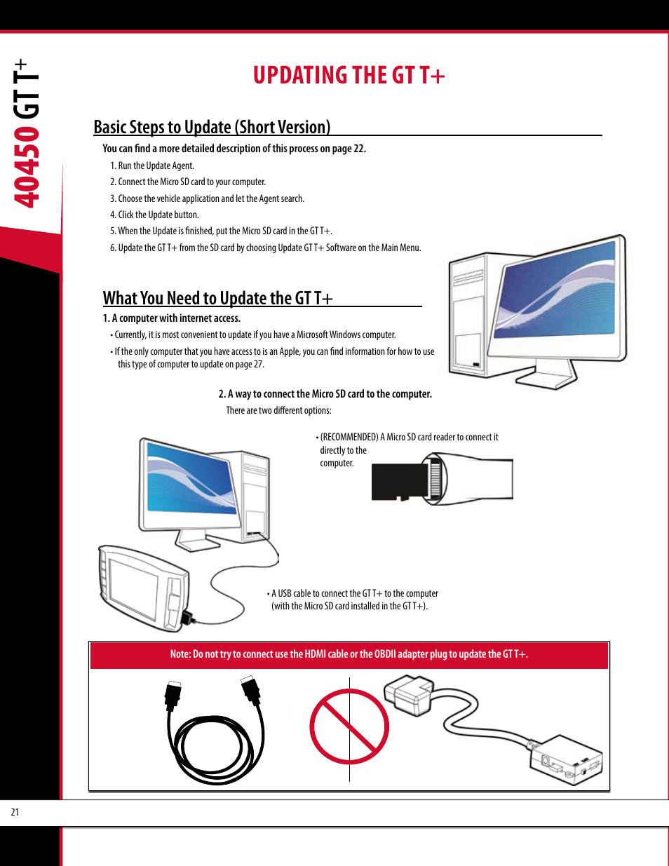 Updating the gt t, Basic steps to update (short version), What you need to update the gt t | Bully Dog 40450 GTT+ User Manual | Page 22 / 47