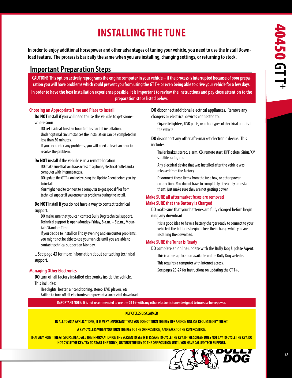 Installing the tune, Important preparation steps | Bully Dog 40450 GTT+ User Manual | Page 33 / 47