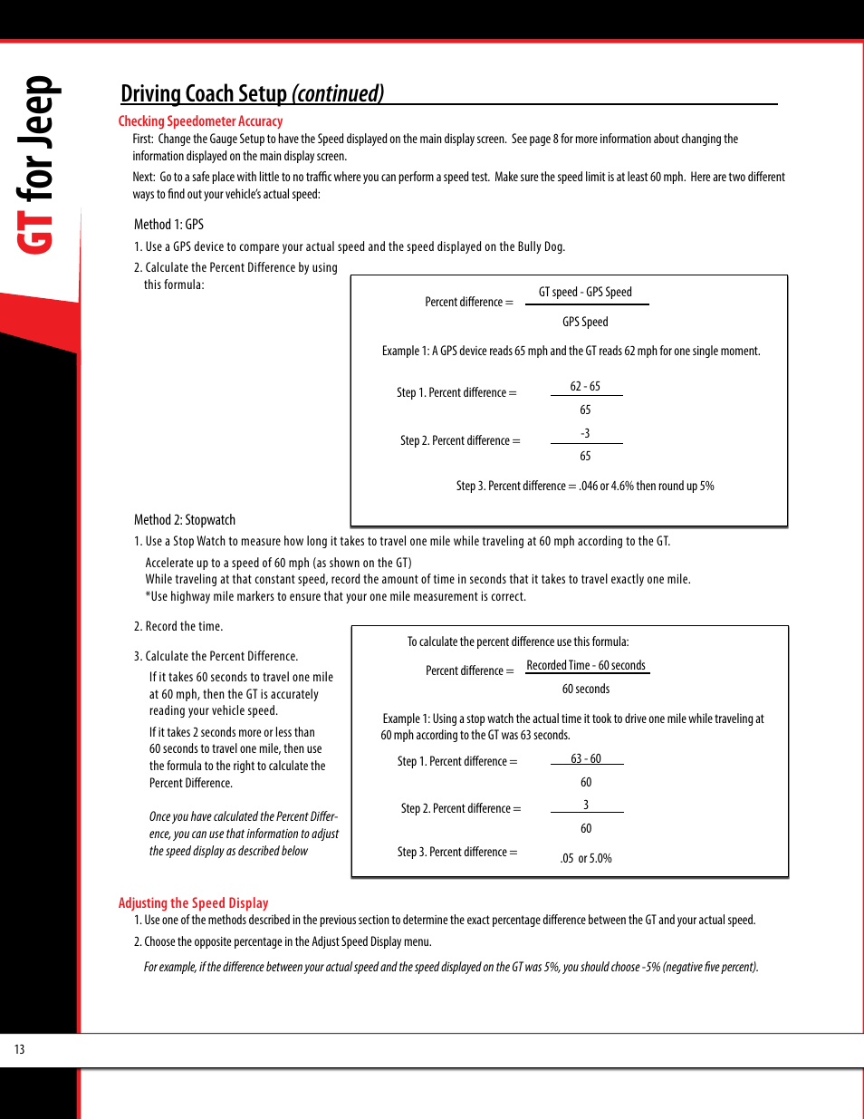 Gt for jeep, Driving coach setup (continued) | Bully Dog 40440 GT for Jeep Manual User Manual | Page 14 / 62