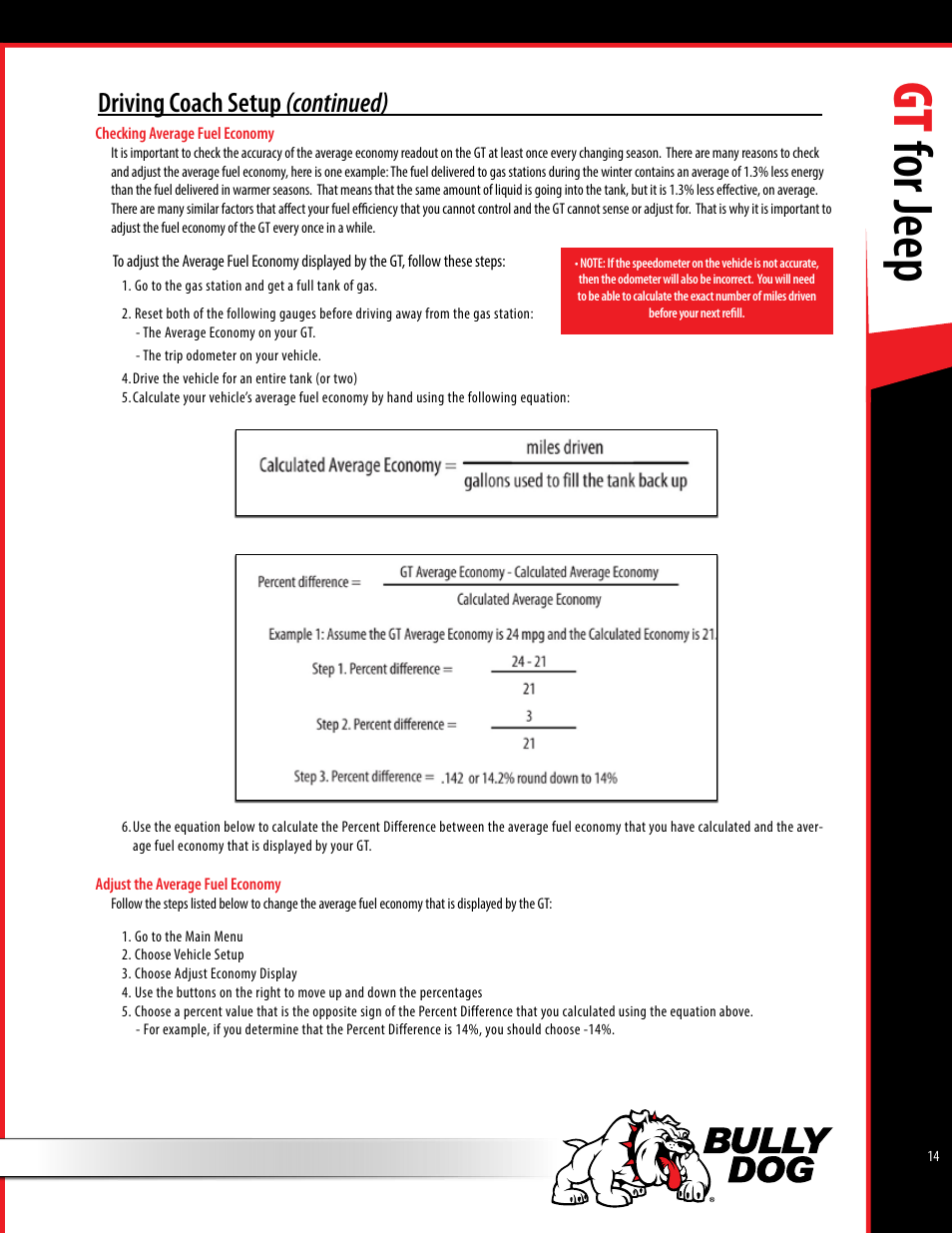 Gt for jeep, Driving coach setup (continued) | Bully Dog 40440 GT for Jeep Manual User Manual | Page 15 / 62