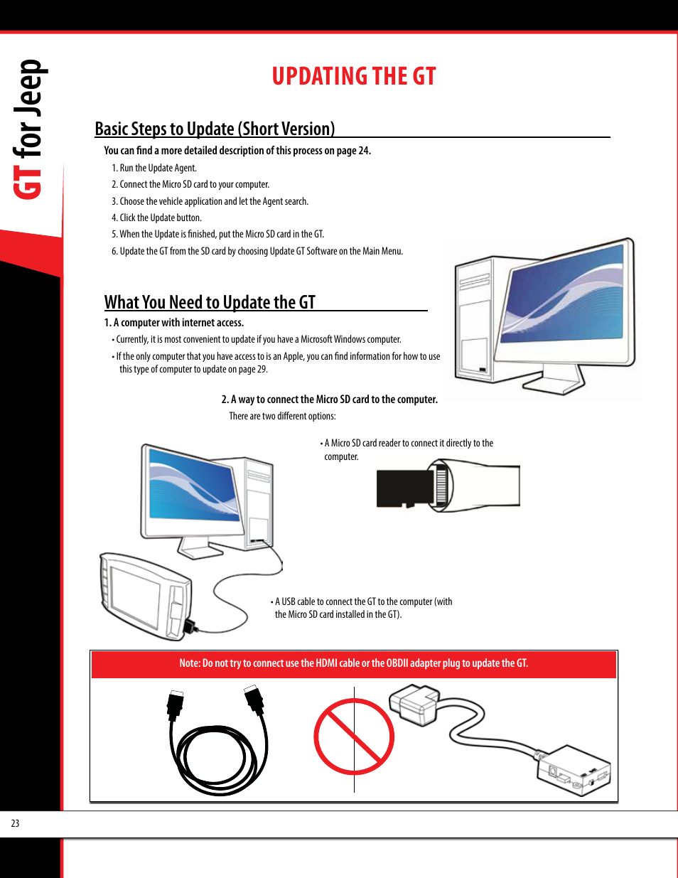 Gt for jeep, Updating the gt, Basic steps to update (short version) | What you need to update the gt | Bully Dog 40440 GT for Jeep Manual User Manual | Page 24 / 62