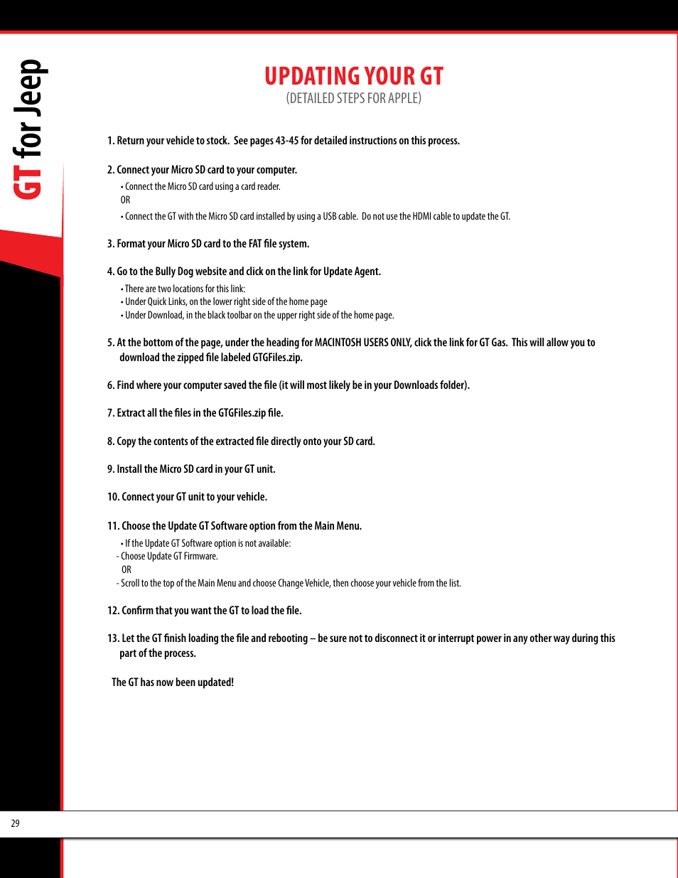 Gt for jeep, Updating your gt | Bully Dog 40440 GT for Jeep Manual User Manual | Page 30 / 62