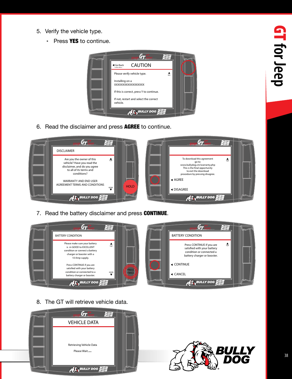 Gt for jeep, Caution, Vehicle data | Bully Dog 40440 GT for Jeep Manual User Manual | Page 39 / 62