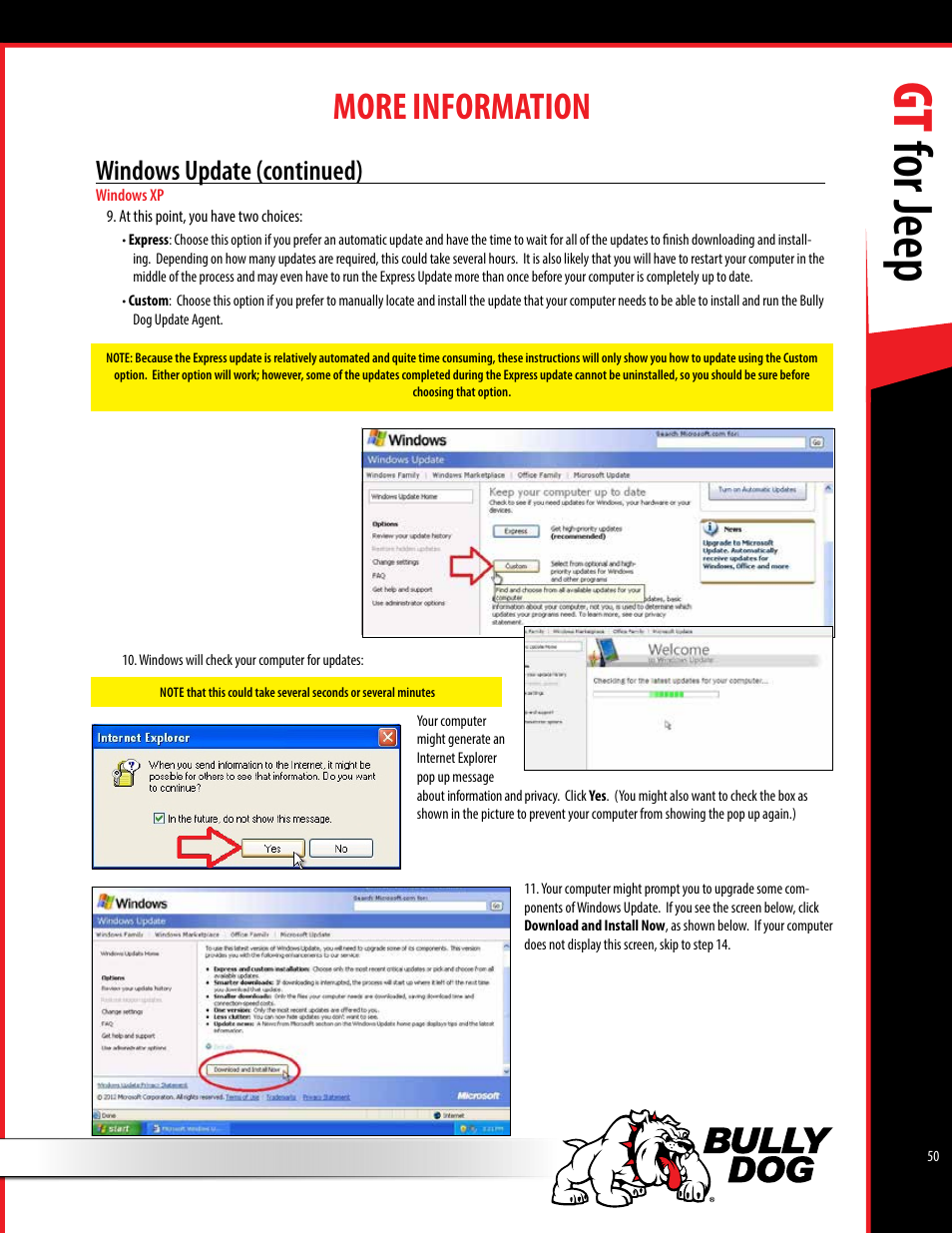 Gt for jeep, More information, Windows update (continued) | Bully Dog 40440 GT for Jeep Manual User Manual | Page 51 / 62