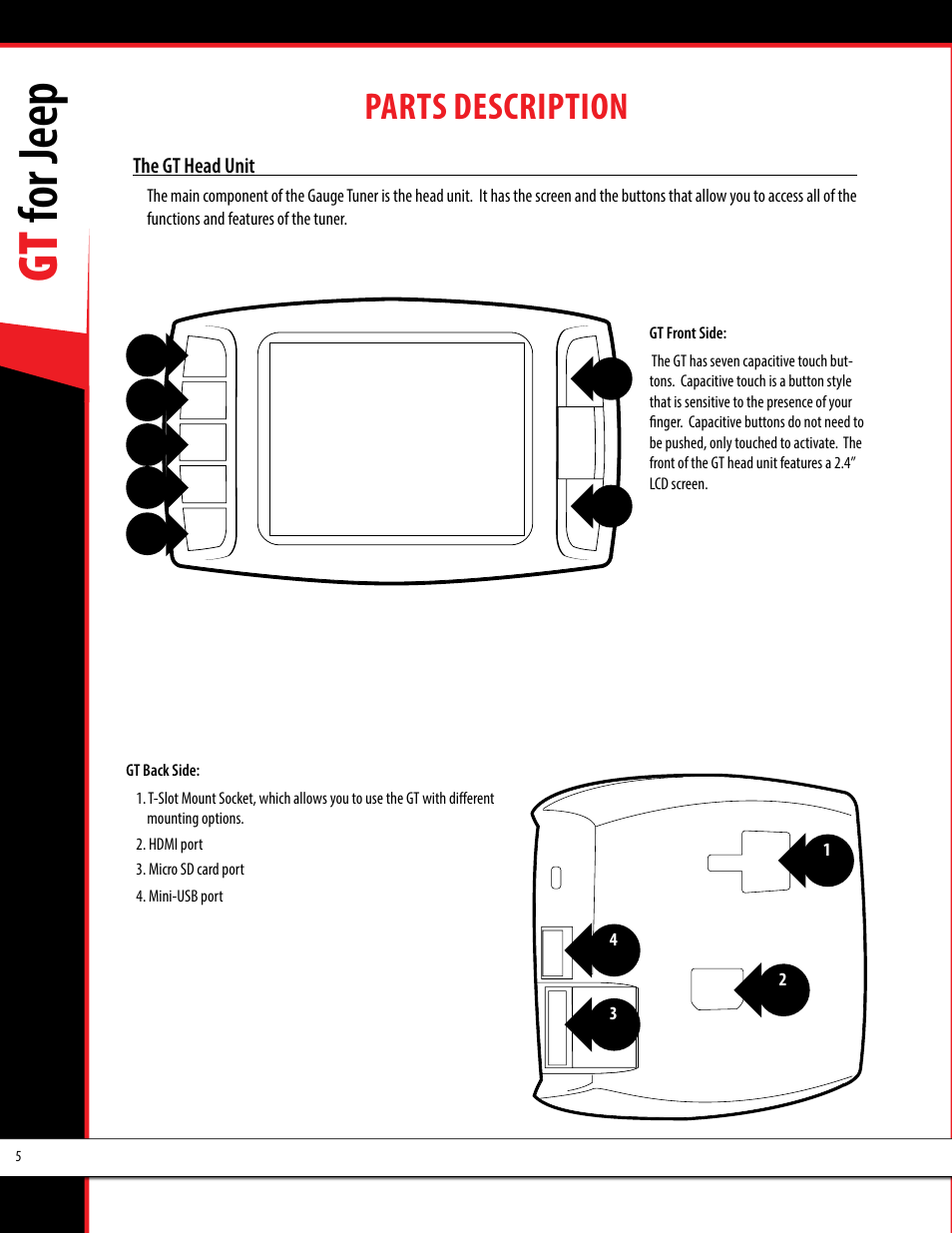 Gt for jeep, Parts description | Bully Dog 40440 GT for Jeep Manual User Manual | Page 6 / 62