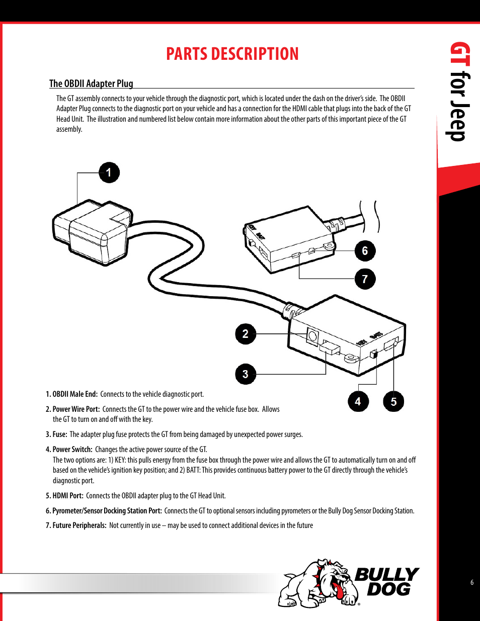 Gt for jeep, Parts description | Bully Dog 40440 GT for Jeep Manual User Manual | Page 7 / 62