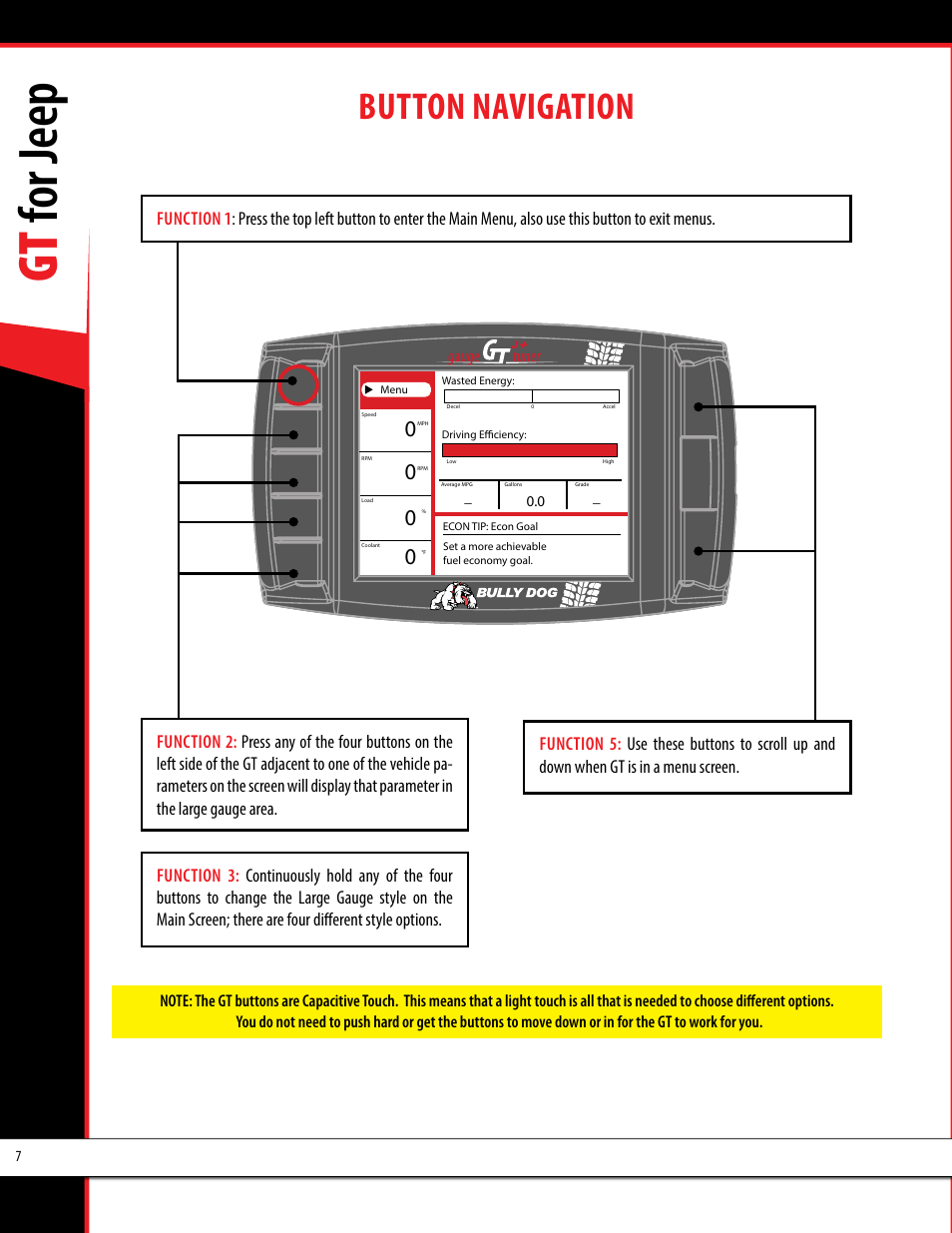 Gt for jeep, Button navigation | Bully Dog 40440 GT for Jeep Manual User Manual | Page 8 / 62