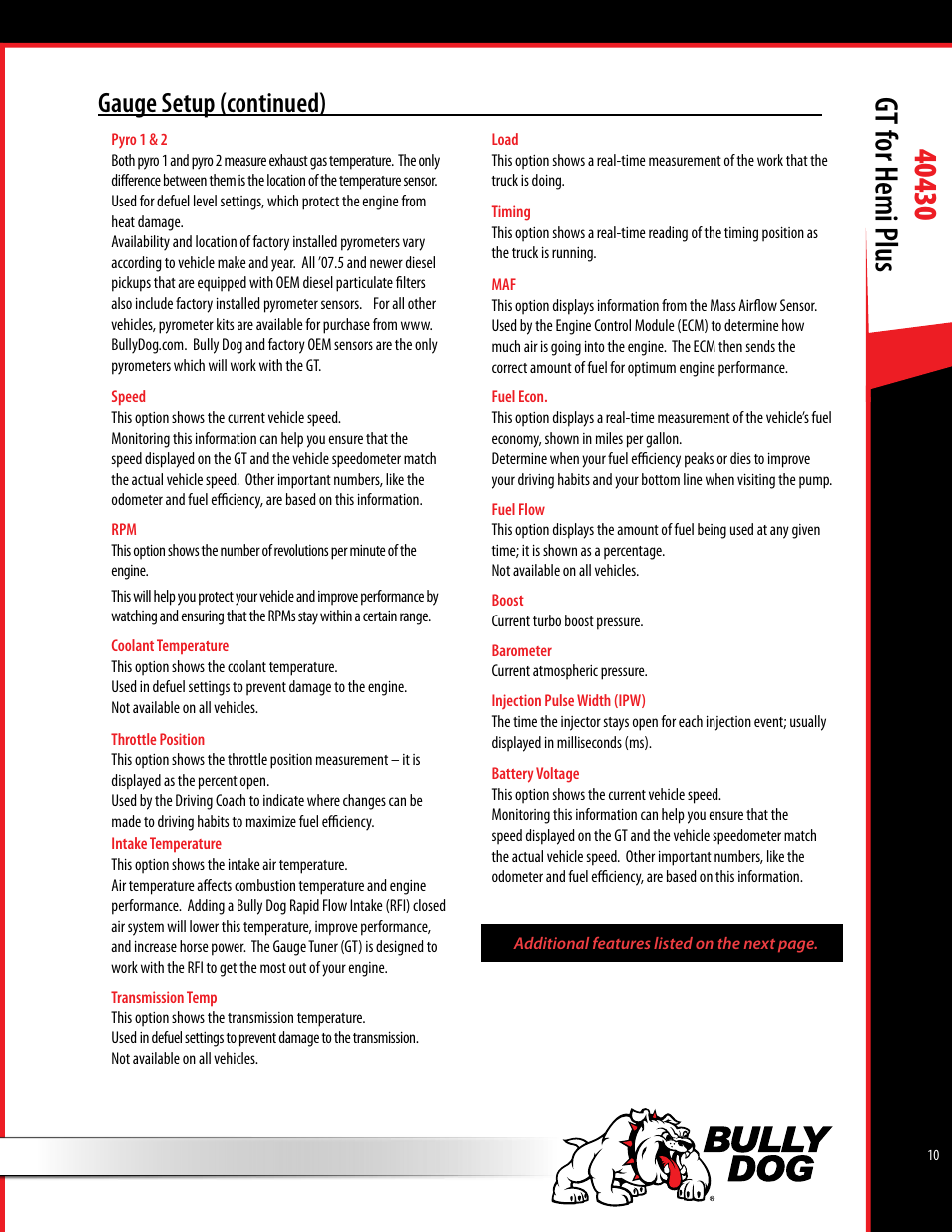 Gauge setup (continued) | Bully Dog 40430 GT for Hemi Plus User Manual | Page 11 / 61