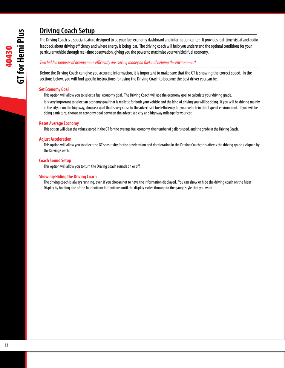 Driving coach setup | Bully Dog 40430 GT for Hemi Plus User Manual | Page 14 / 61