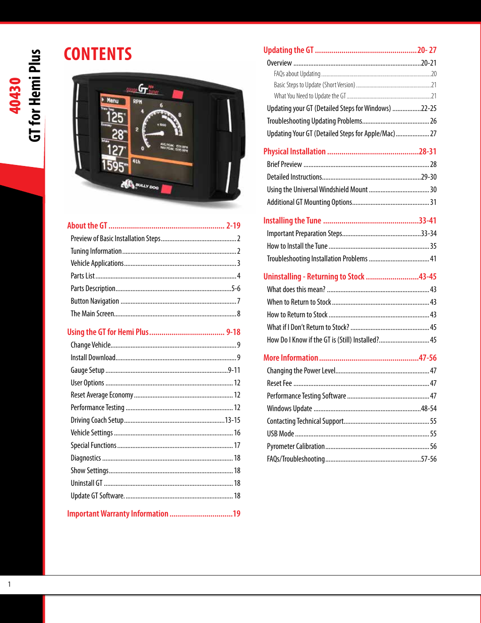 Bully Dog 40430 GT for Hemi Plus User Manual | Page 2 / 61