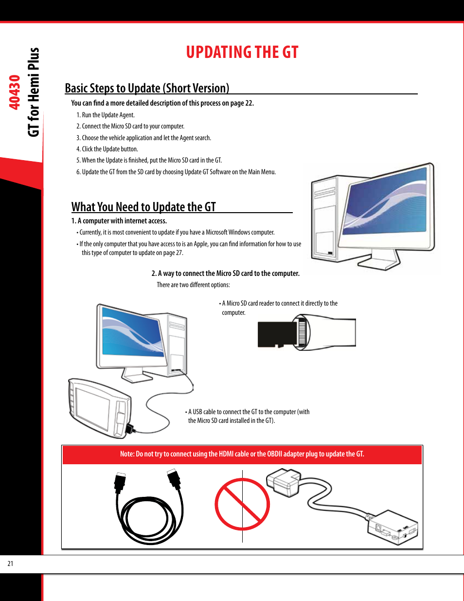 Updating the gt, Basic steps to update (short version), What you need to update the gt | Bully Dog 40430 GT for Hemi Plus User Manual | Page 22 / 61