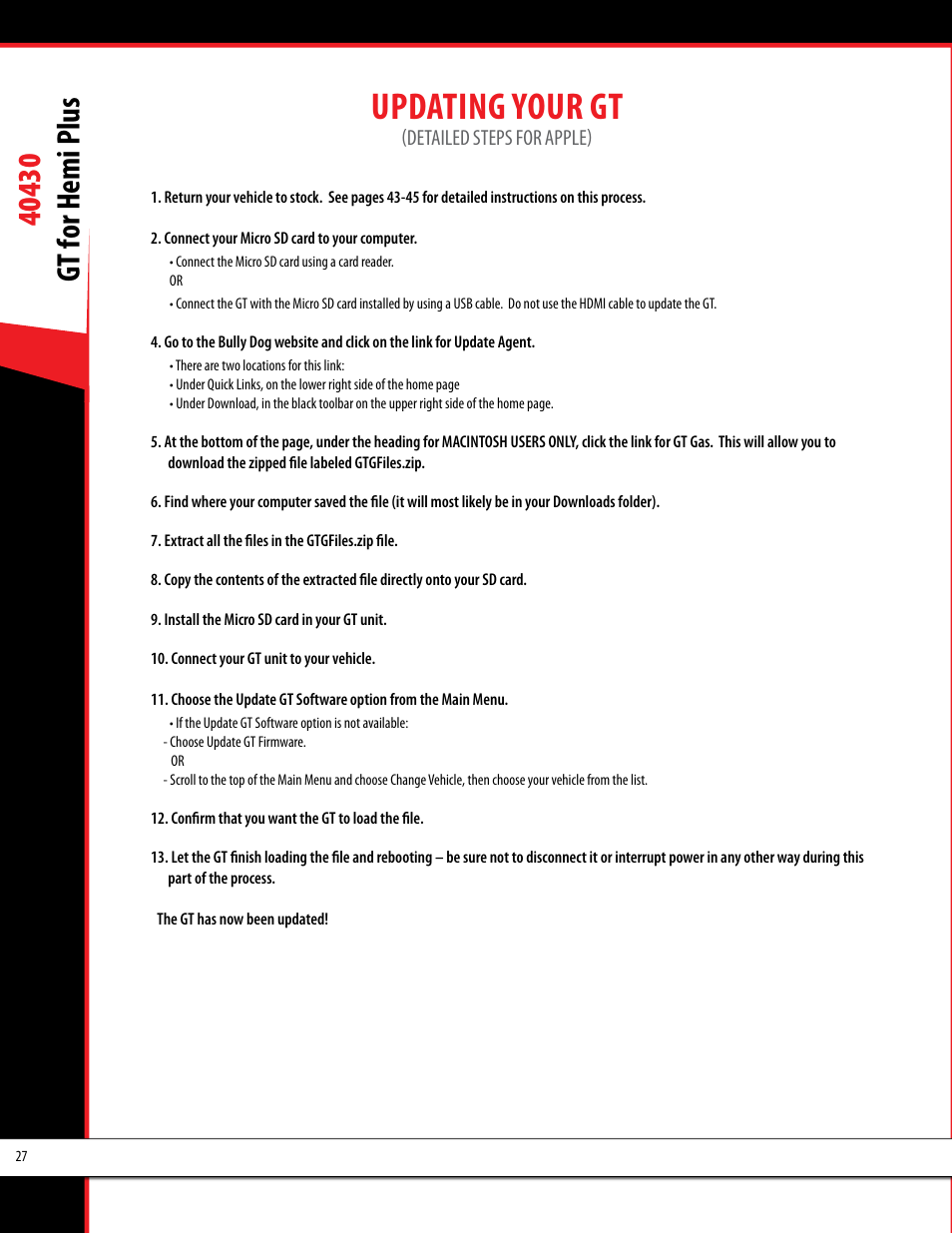 Updating your gt | Bully Dog 40430 GT for Hemi Plus User Manual | Page 28 / 61