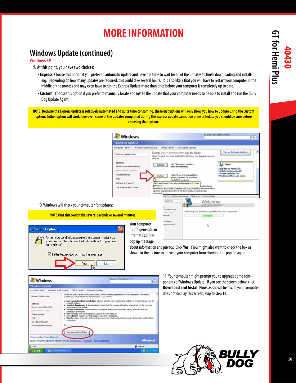More information, Windows update (continued) | Bully Dog 40430 GT for Hemi Plus User Manual | Page 51 / 61