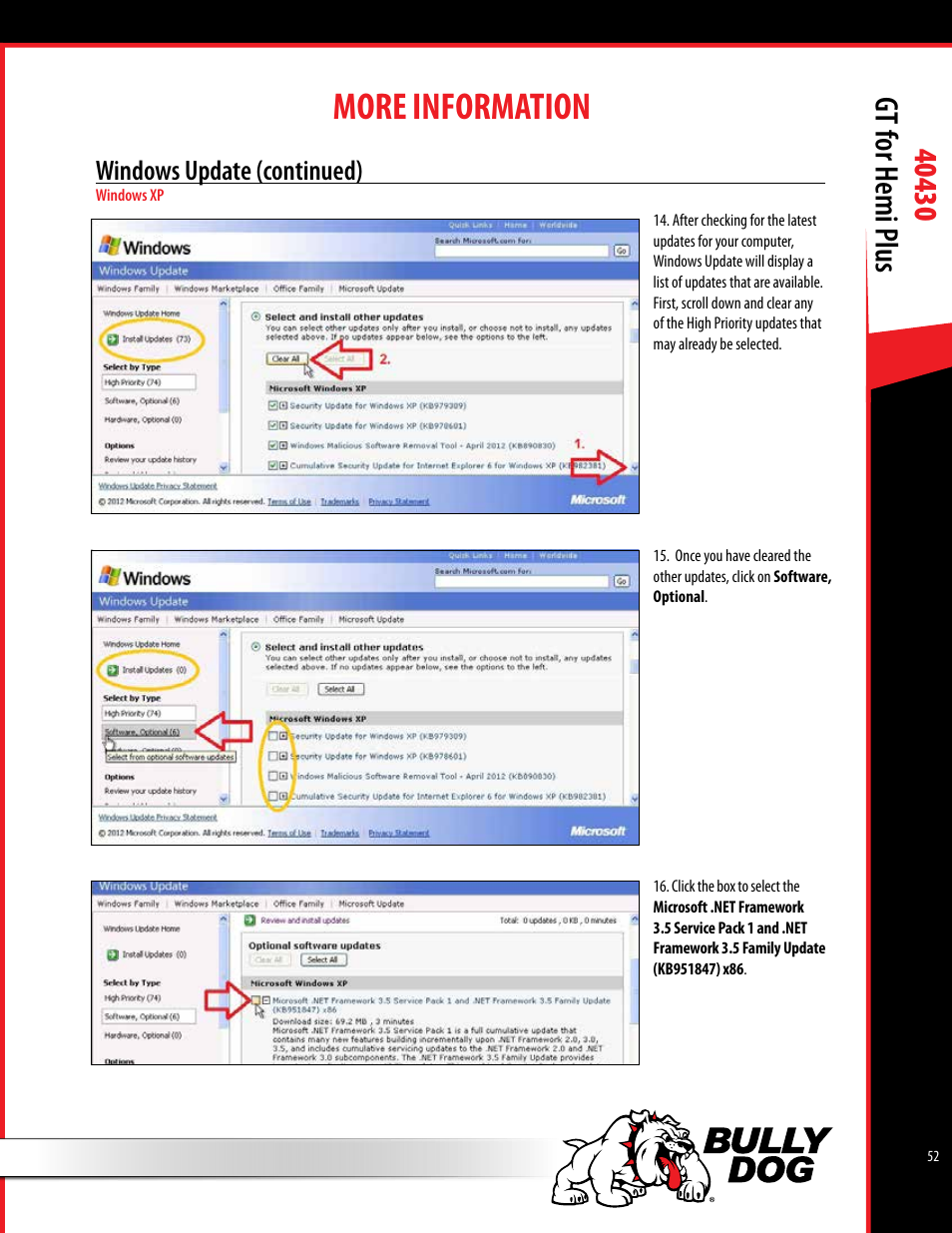 More information, Windows update (continued) | Bully Dog 40430 GT for Hemi Plus User Manual | Page 53 / 61