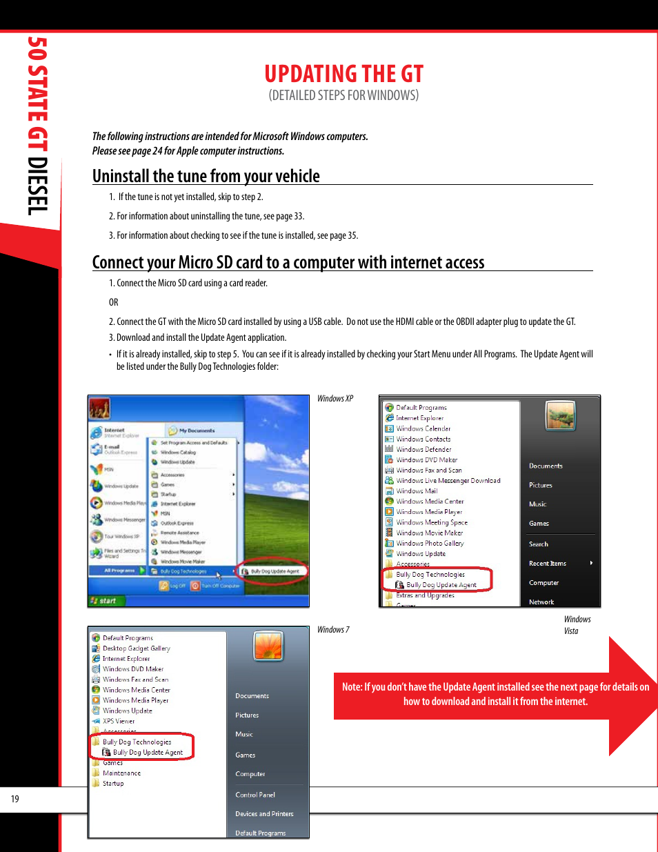 50 st ate gt diesel, Updating the gt, Uninstall the tune from your vehicle | Bully Dog 40425 50 State GT Diesel User Manual | Page 20 / 48