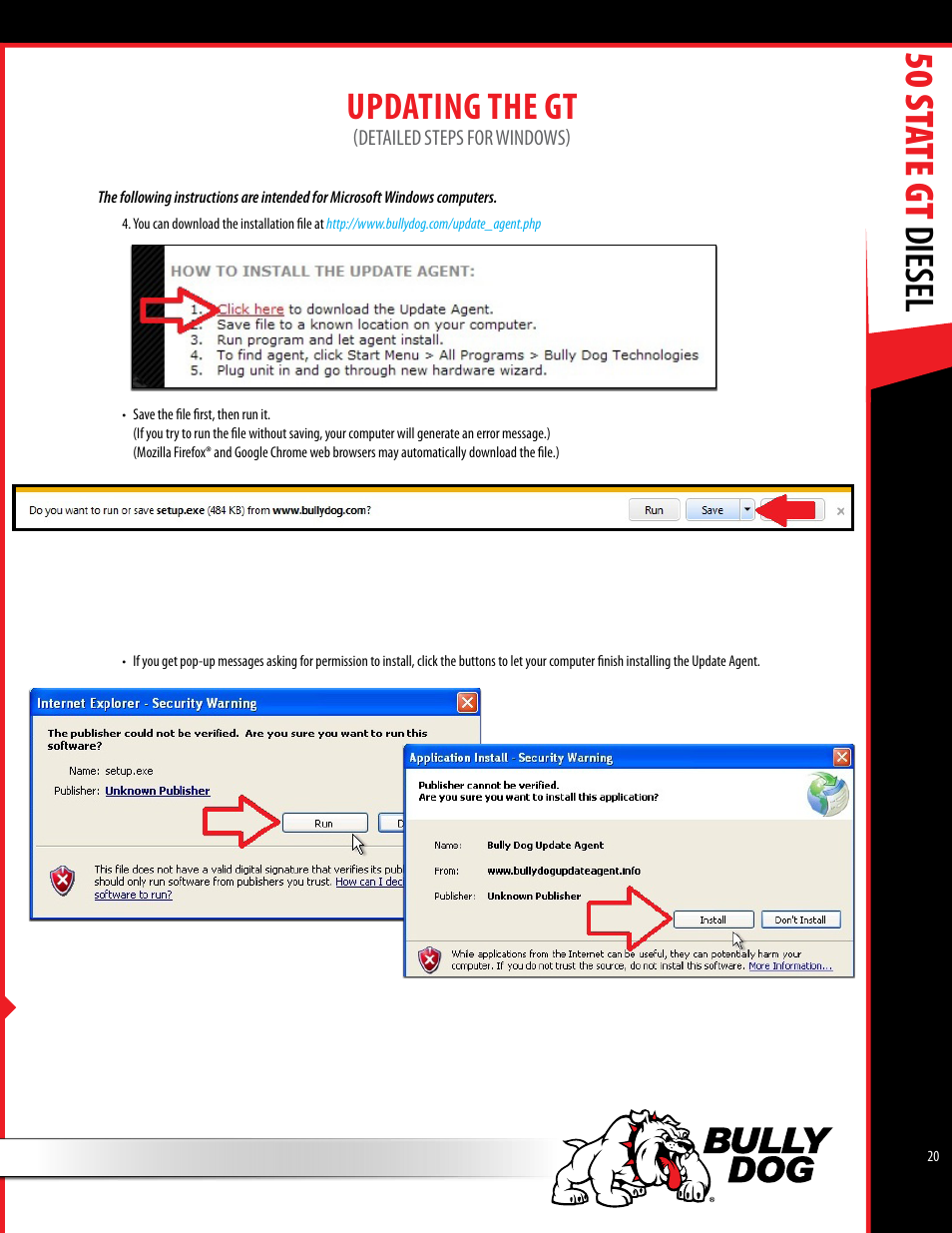 50 st ate gt diesel, Updating the gt | Bully Dog 40425 50 State GT Diesel User Manual | Page 21 / 48
