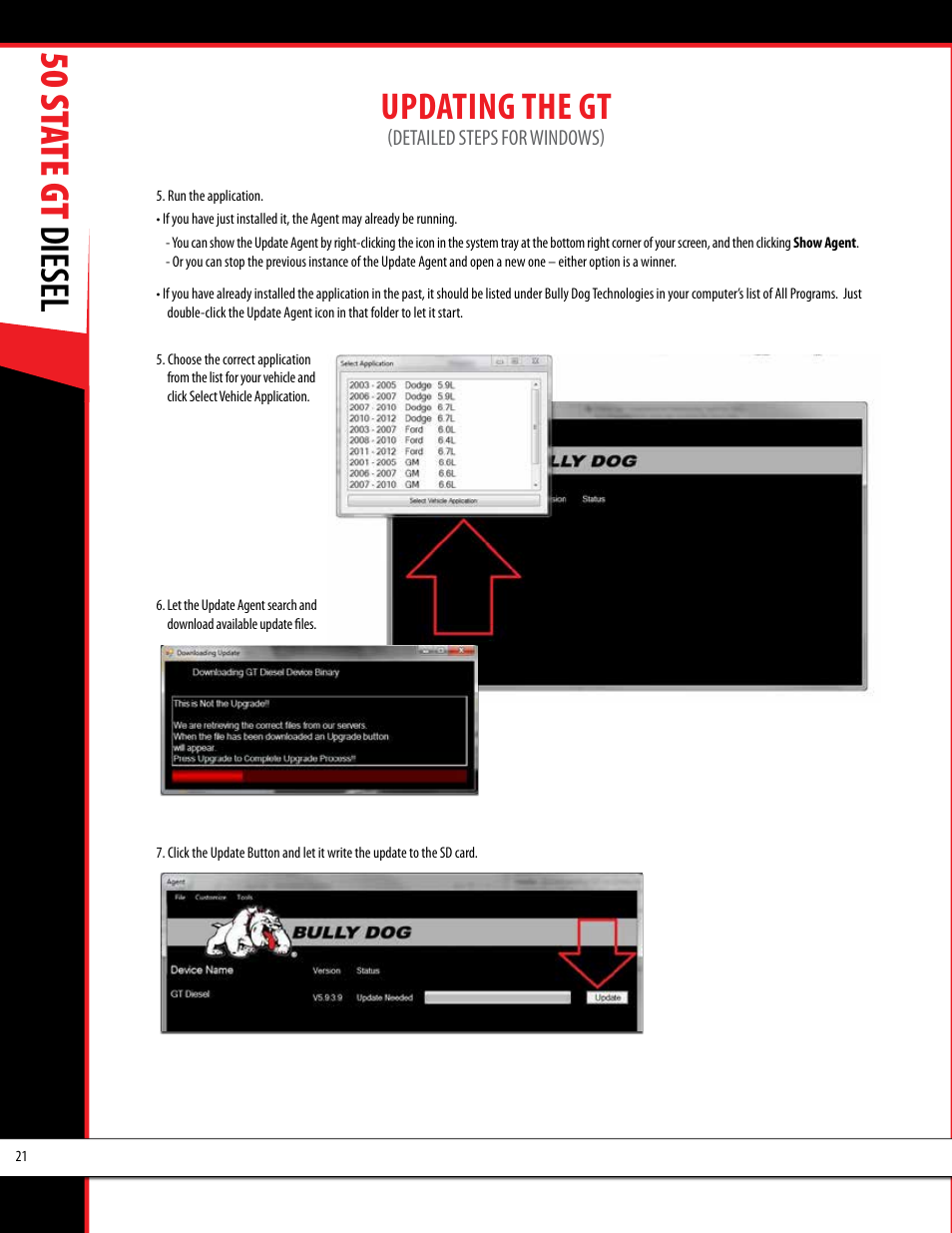50 st ate gt diesel, Updating the gt | Bully Dog 40425 50 State GT Diesel User Manual | Page 22 / 48