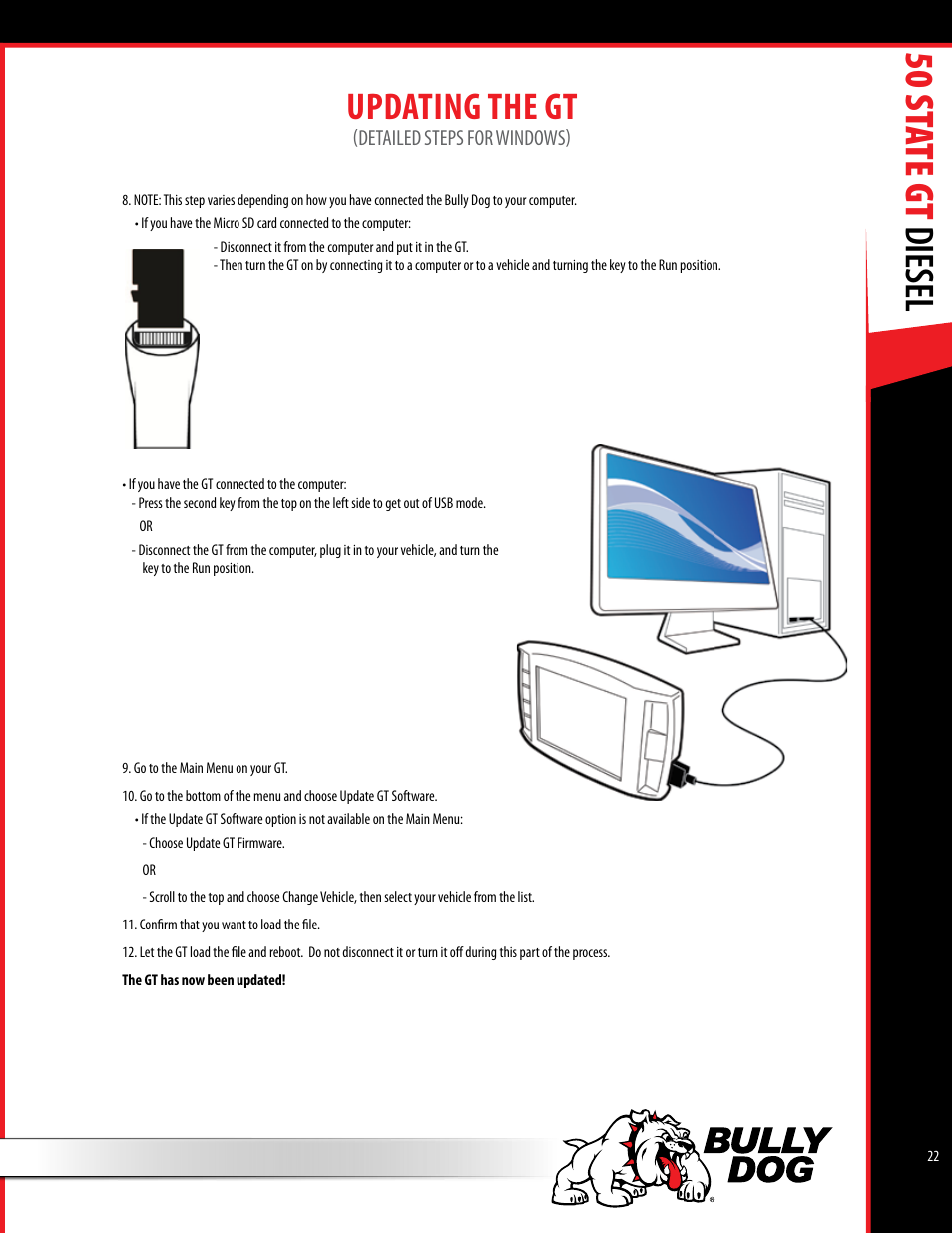 50 st ate gt diesel, Updating the gt | Bully Dog 40425 50 State GT Diesel User Manual | Page 23 / 48