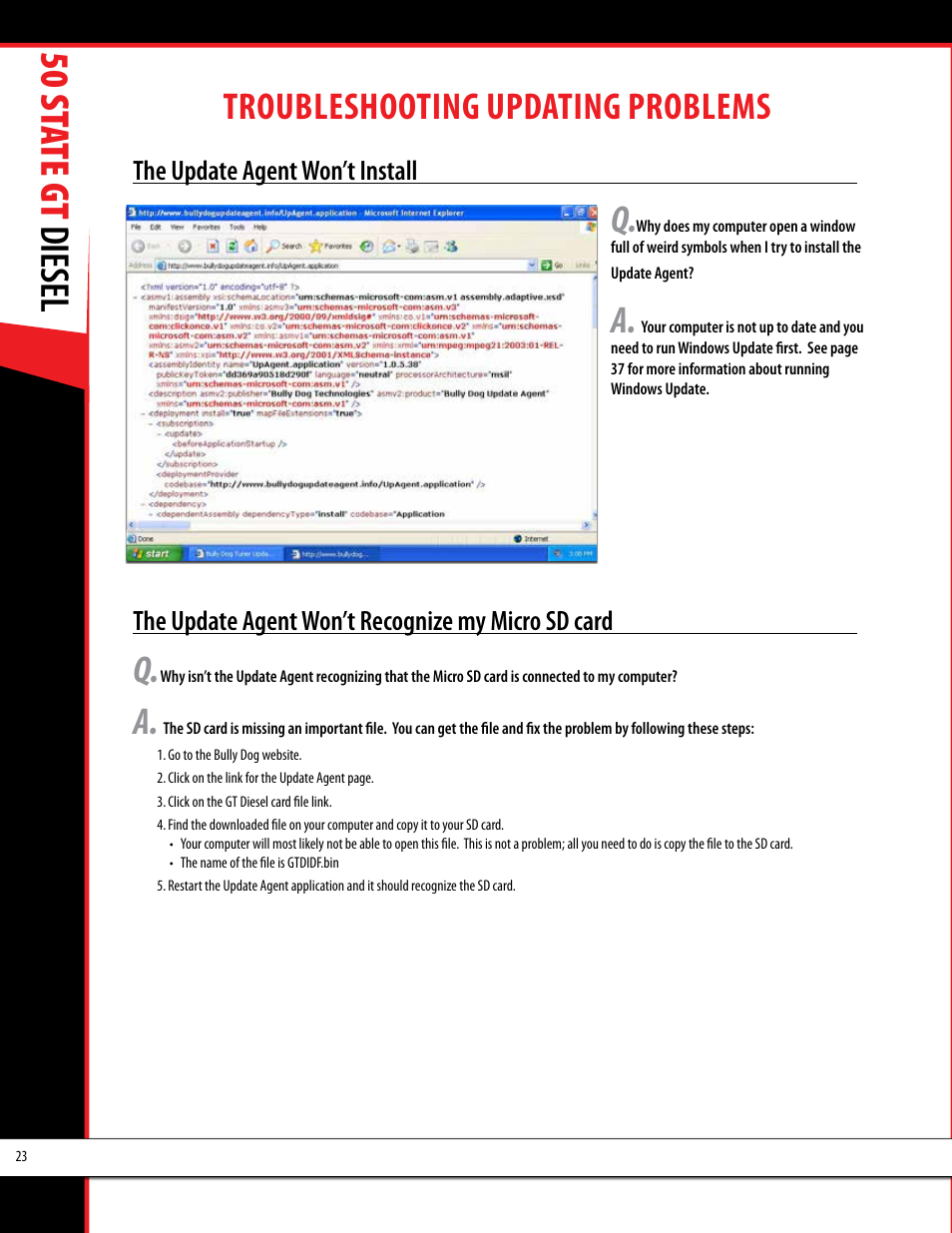 50 st ate gt diesel, Troubleshooting updating problems | Bully Dog 40425 50 State GT Diesel User Manual | Page 24 / 48