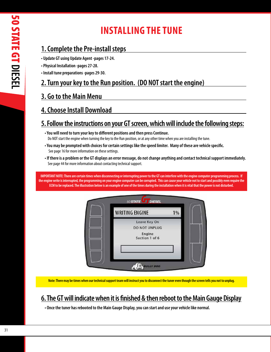 50 st ate gt diesel, Installing the tune, Complete the pre-install steps | Bully Dog 40425 50 State GT Diesel User Manual | Page 32 / 48
