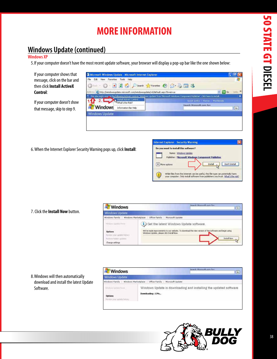 50 st ate gt diesel, More information, Windows update (continued) | Bully Dog 40425 50 State GT Diesel User Manual | Page 39 / 48
