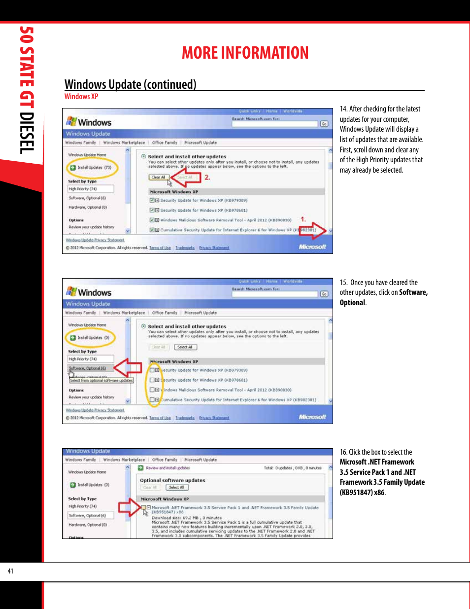 50 st ate gt diesel, More information, Windows update (continued) | Bully Dog 40425 50 State GT Diesel User Manual | Page 42 / 48