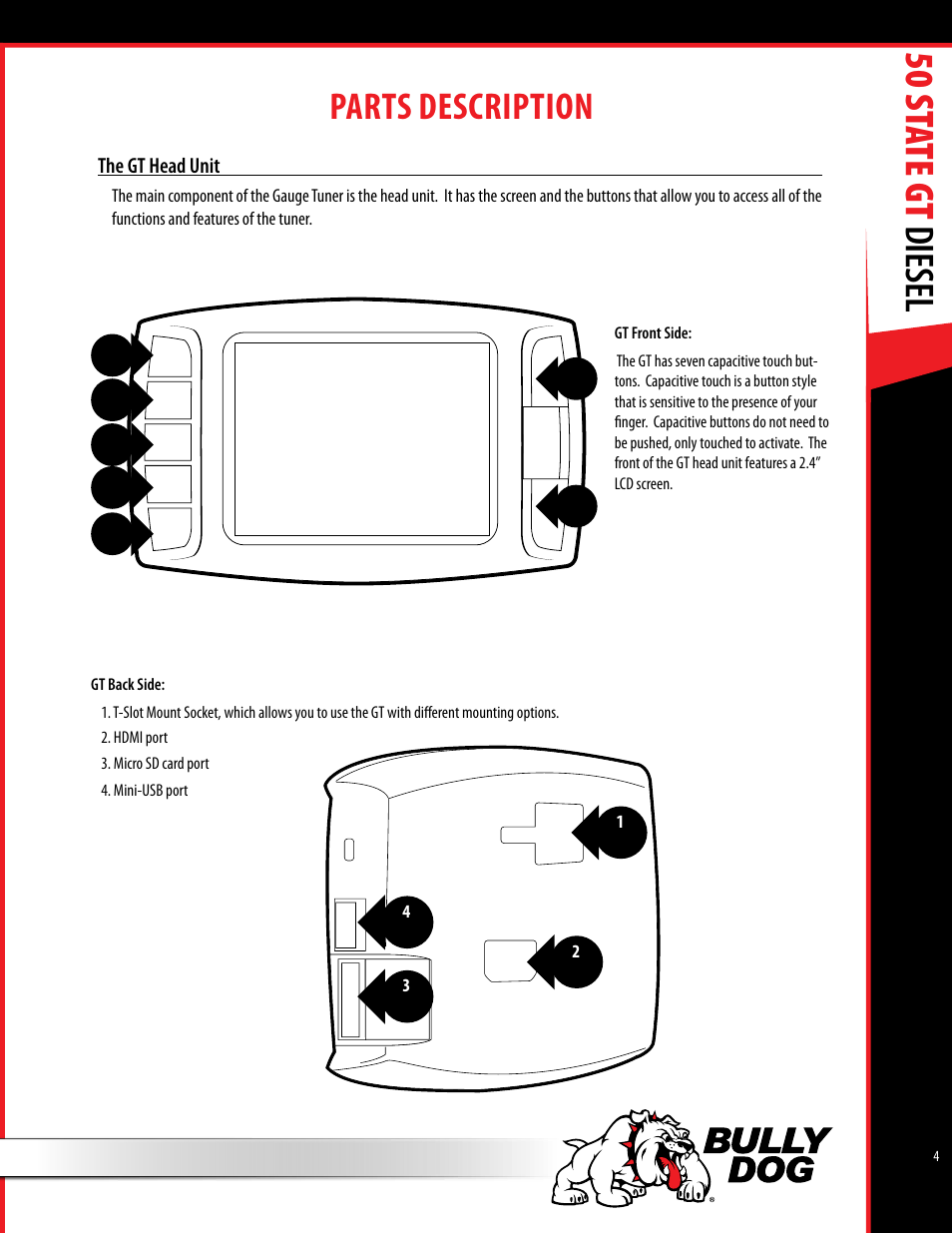 50 st ate gt diesel, Parts description | Bully Dog 40425 50 State GT Diesel User Manual | Page 5 / 48