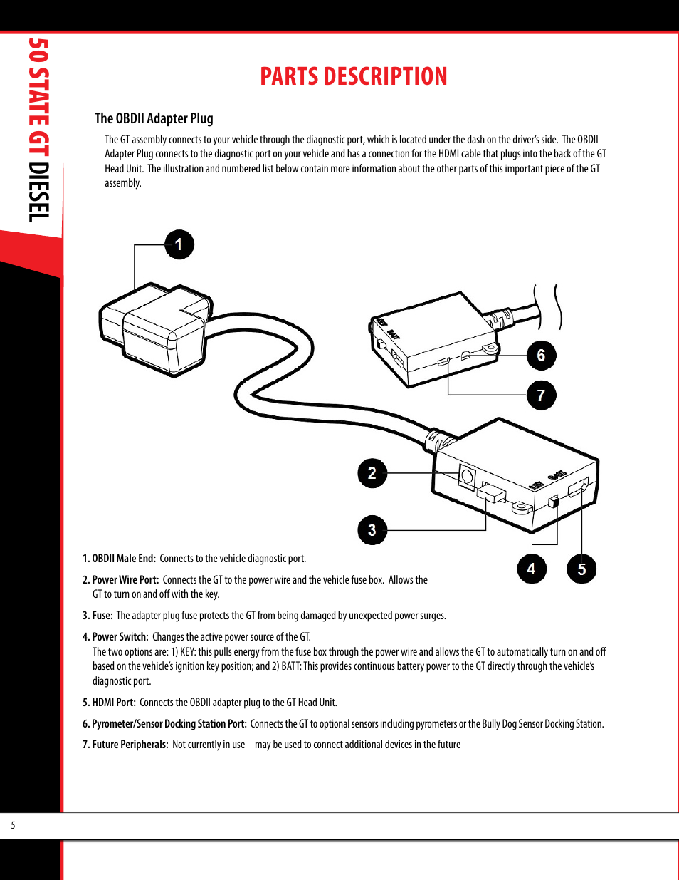 50 st ate gt diesel, Parts description | Bully Dog 40425 50 State GT Diesel User Manual | Page 6 / 48