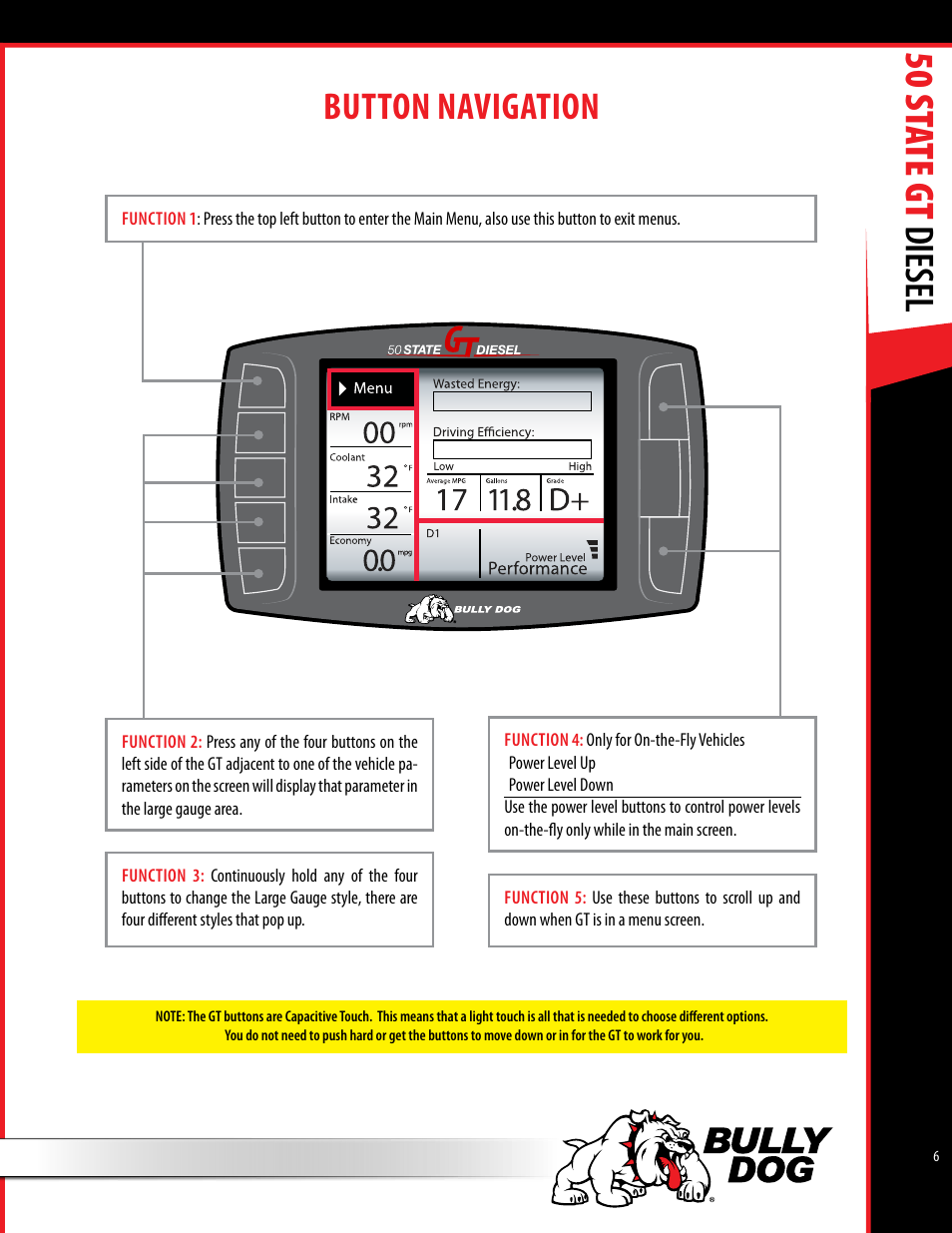 50 st ate gt diesel, Button navigation | Bully Dog 40425 50 State GT Diesel User Manual | Page 7 / 48