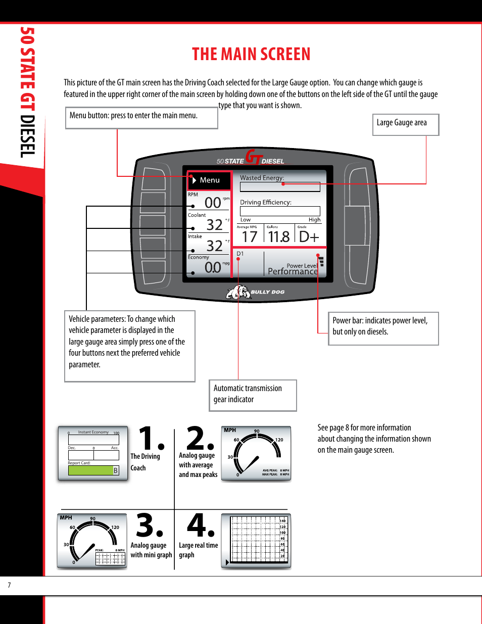 50 st ate gt diesel, The main screen | Bully Dog 40425 50 State GT Diesel User Manual | Page 8 / 48