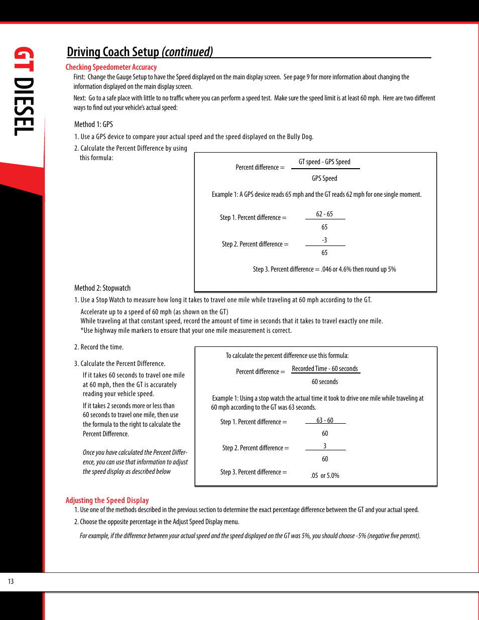Gt diesel, Driving coach setup (continued) | Bully Dog 40420 gauge GT tuner User Manual | Page 14 / 54