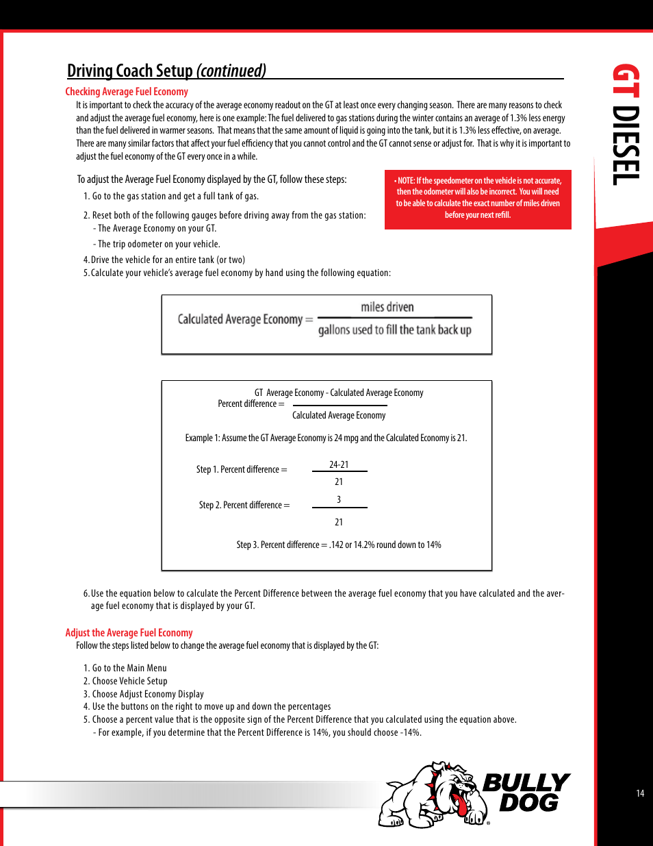 Gt diesel, Driving coach setup (continued) | Bully Dog 40420 gauge GT tuner User Manual | Page 15 / 54