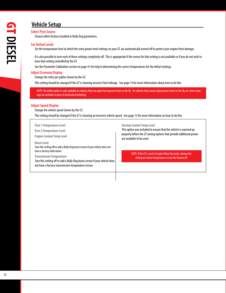 Gt diesel, Vehicle setup | Bully Dog 40420 gauge GT tuner User Manual | Page 16 / 54