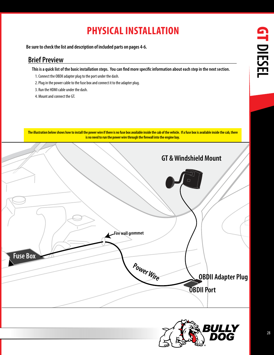 Gt diesel, Physical installation | Bully Dog 40420 gauge GT tuner User Manual | Page 29 / 54